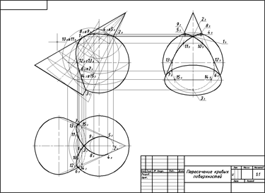 начертательная геометрия пересечение сферы и эллиптического конуса